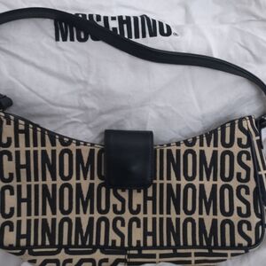 Moschino Black and Cream Shoulder Bag